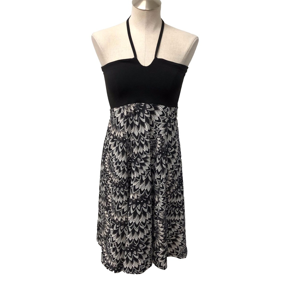 Prana Halter Sundress Womens Small Black Gray Floral Beachy Resortwear Going Out